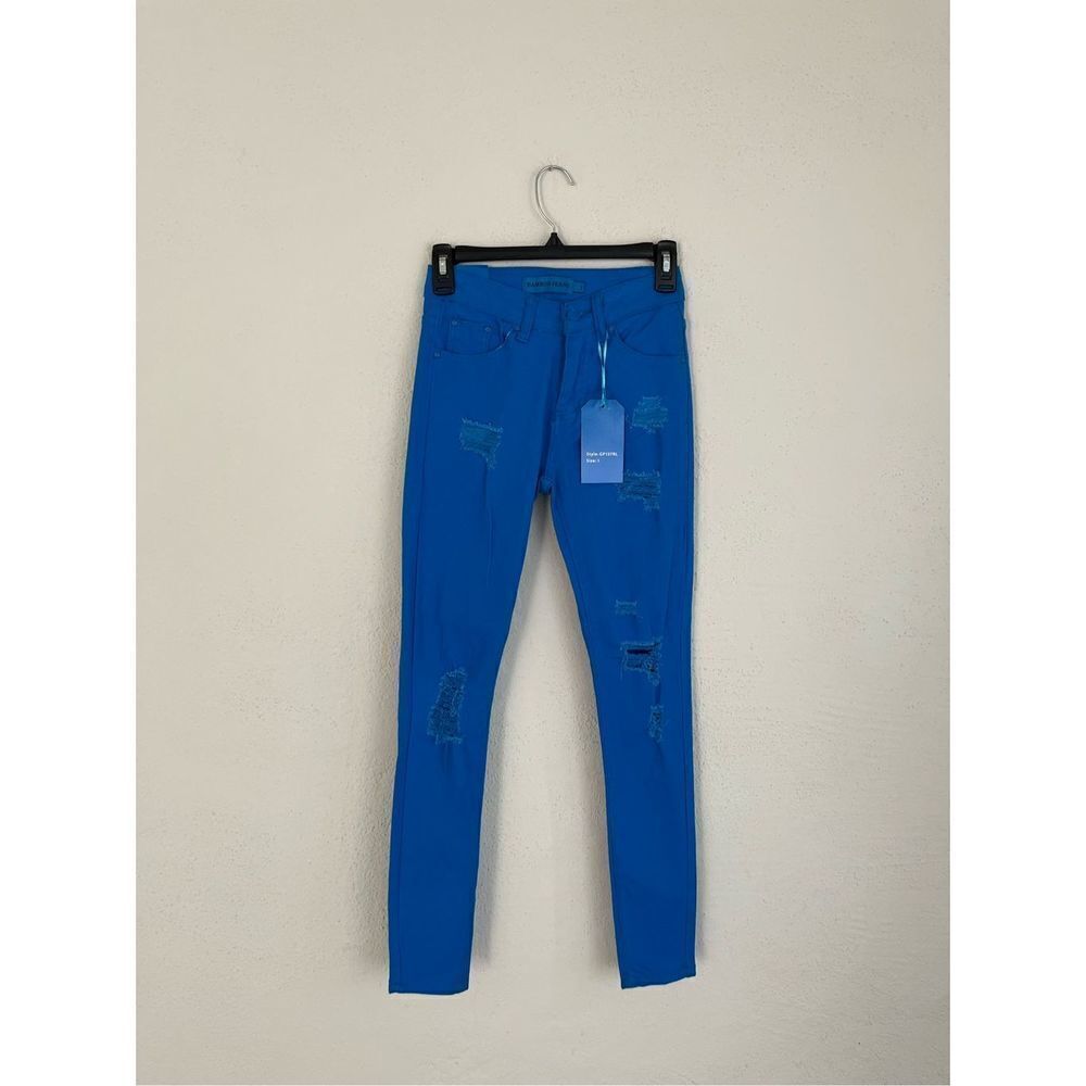 Bamboo Junior Blue High Rise Skinny Distressed Jeans, Size 1